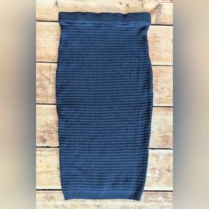 Black Waffle Knit Pencil Skirt Stretch Sweater Skirt Minimalist Size S/M